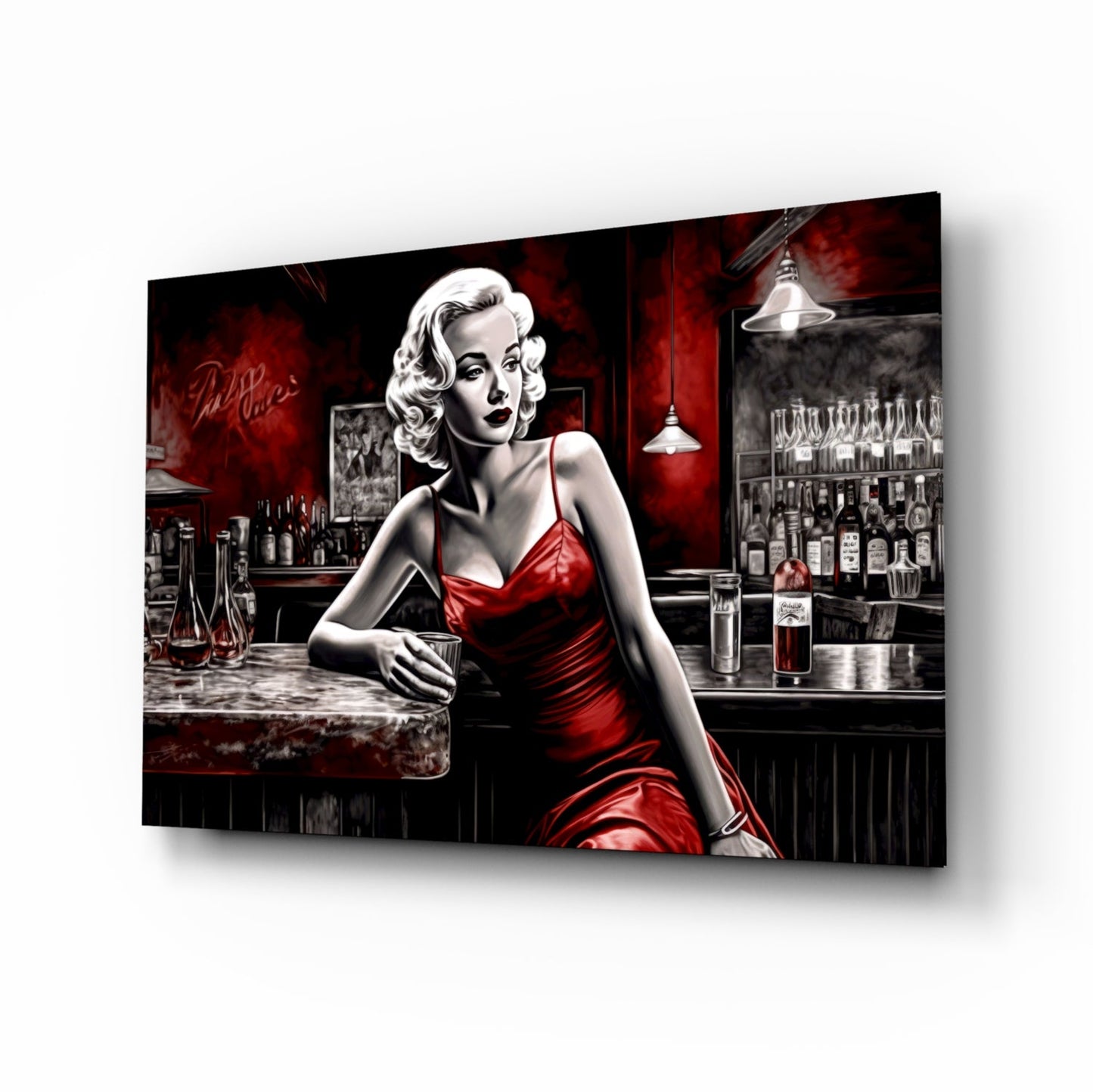 Crimson Bar Blonde with Cocktail Glass Wall Art