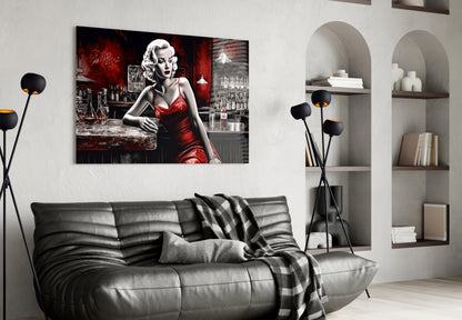 Crimson Bar Blonde with Cocktail Glass Wall Art