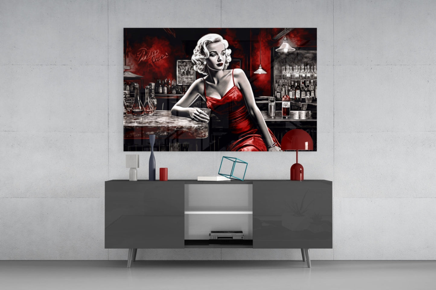Crimson Bar Blonde with Cocktail Glass Wall Art