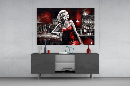 Crimson Bar Blonde with Cocktail Glass Wall Art