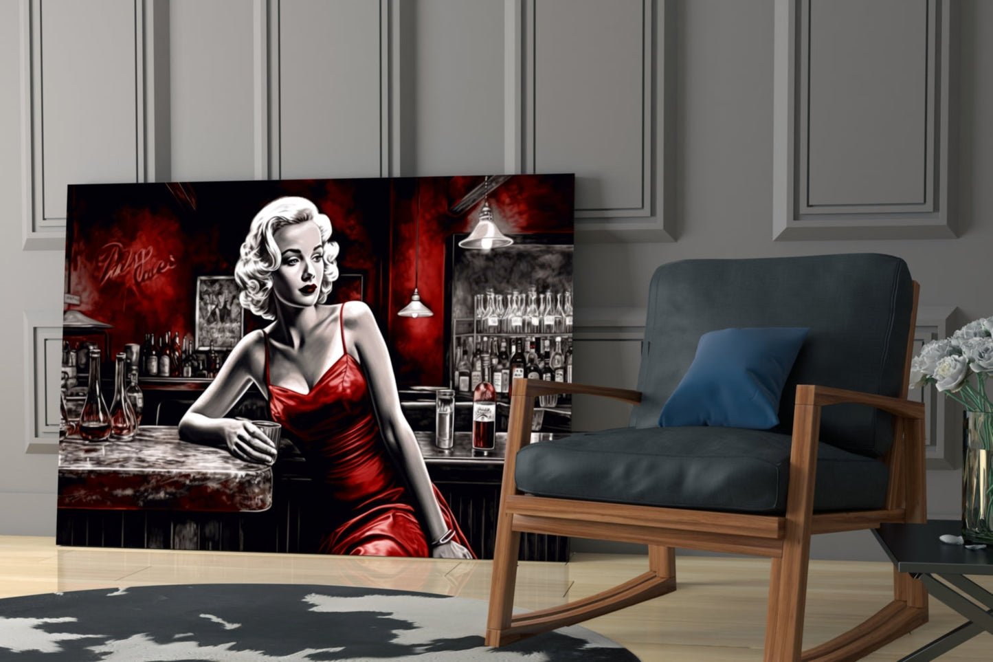 Crimson Bar Blonde with Cocktail Glass Wall Art