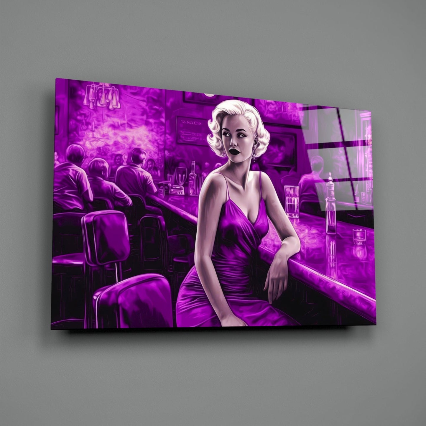 Purple Noir Blonde at Bar Glass Wall Art