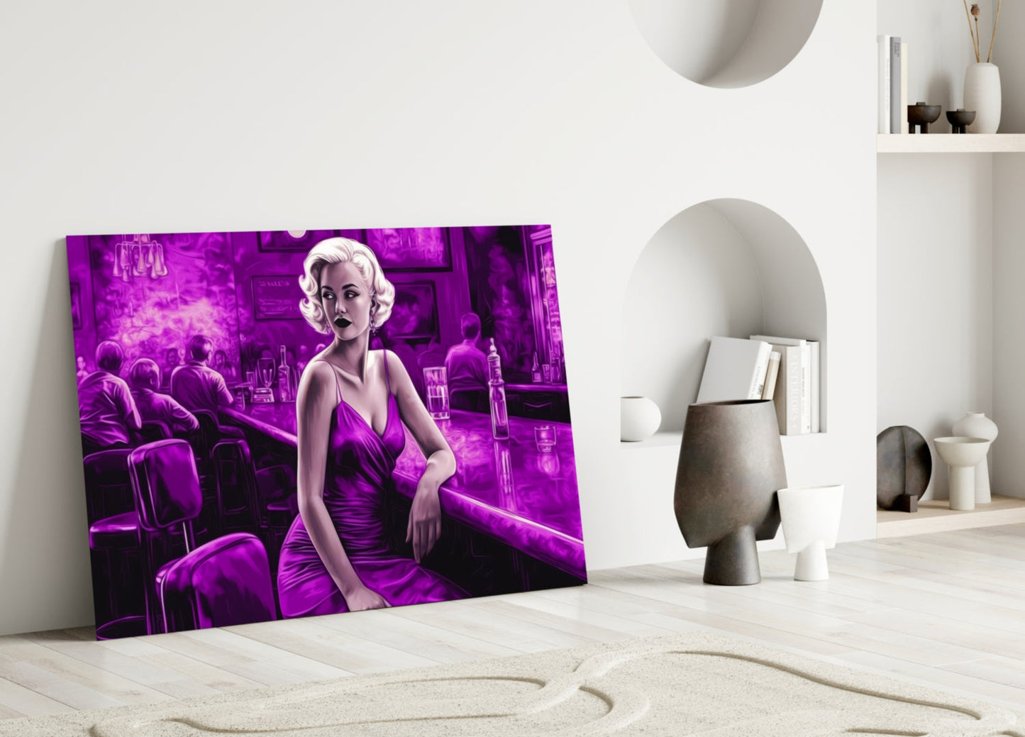 Purple Noir Blonde at Bar Glass Wall Art