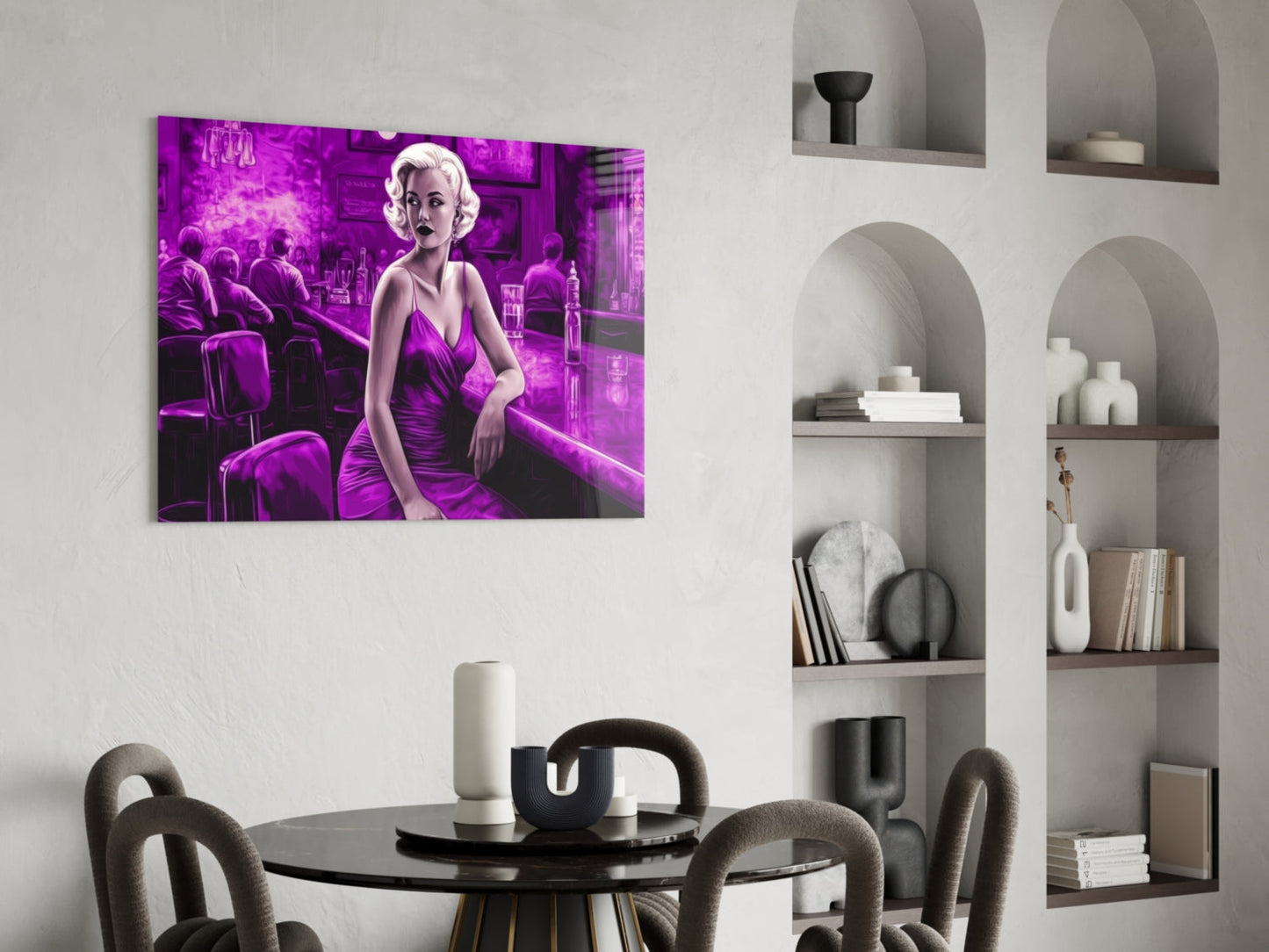 Purple Noir Blonde at Bar Glass Wall Art