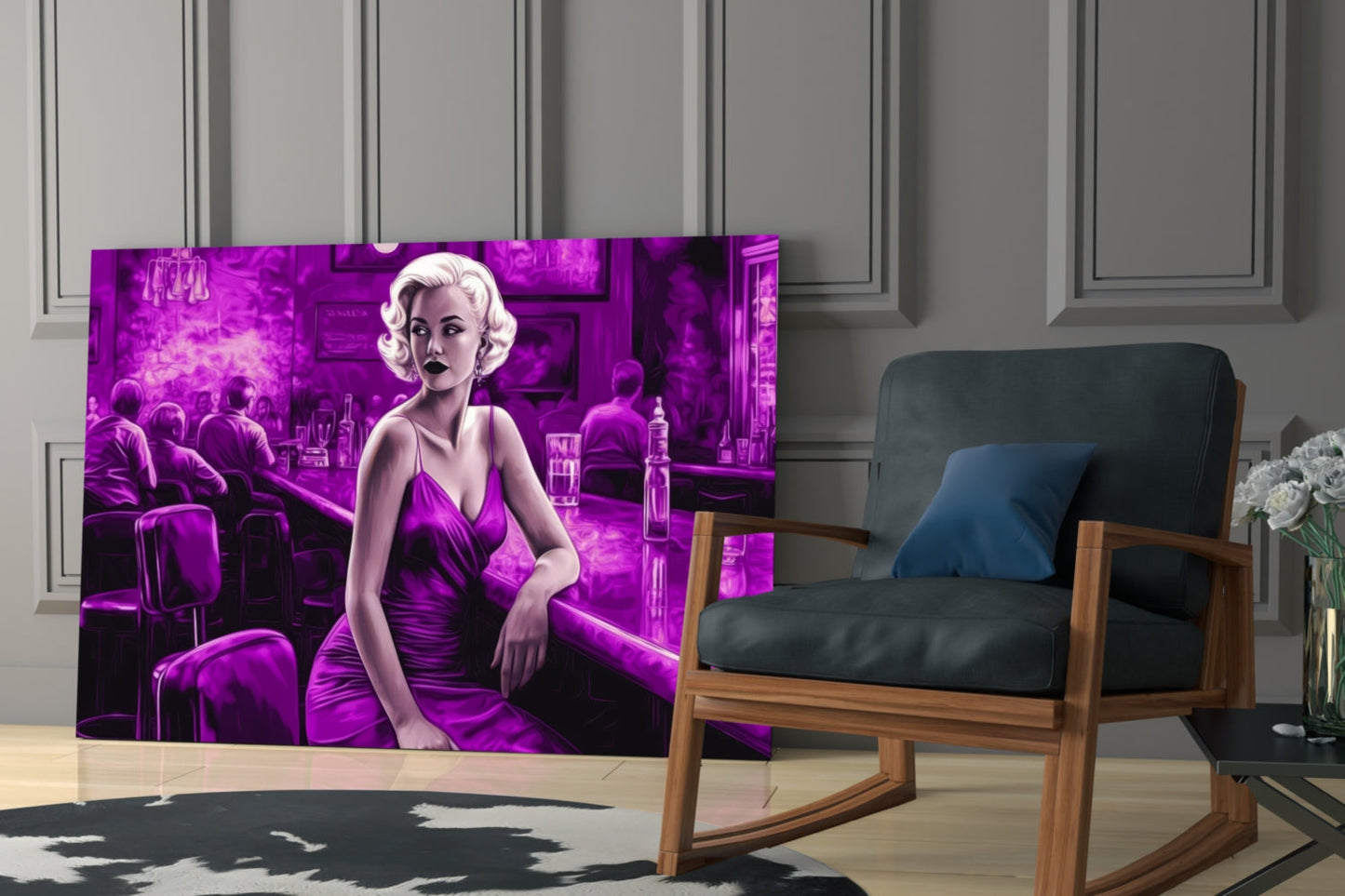 Purple Noir Blonde at Bar Glass Wall Art