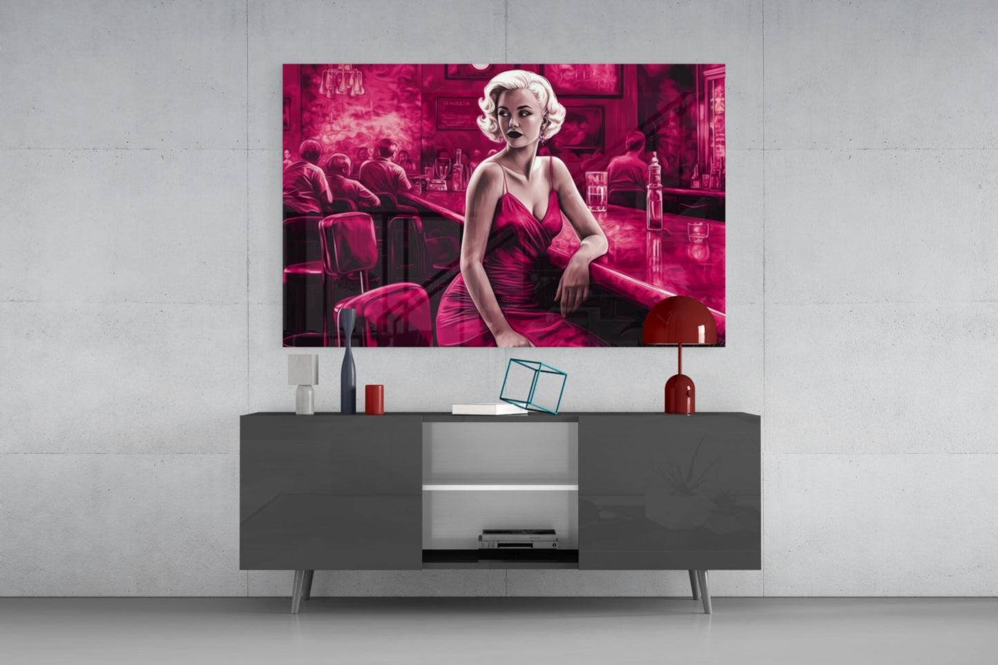 Magenta Blonde at Diner Bar Glass Wall Art