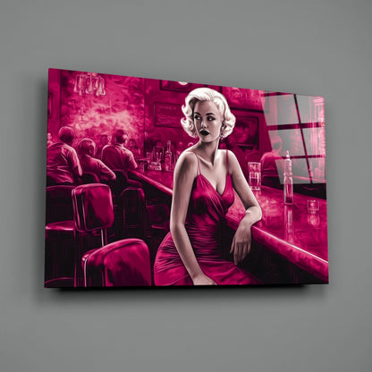 Magenta Blonde at Diner Bar Glass Wall Art