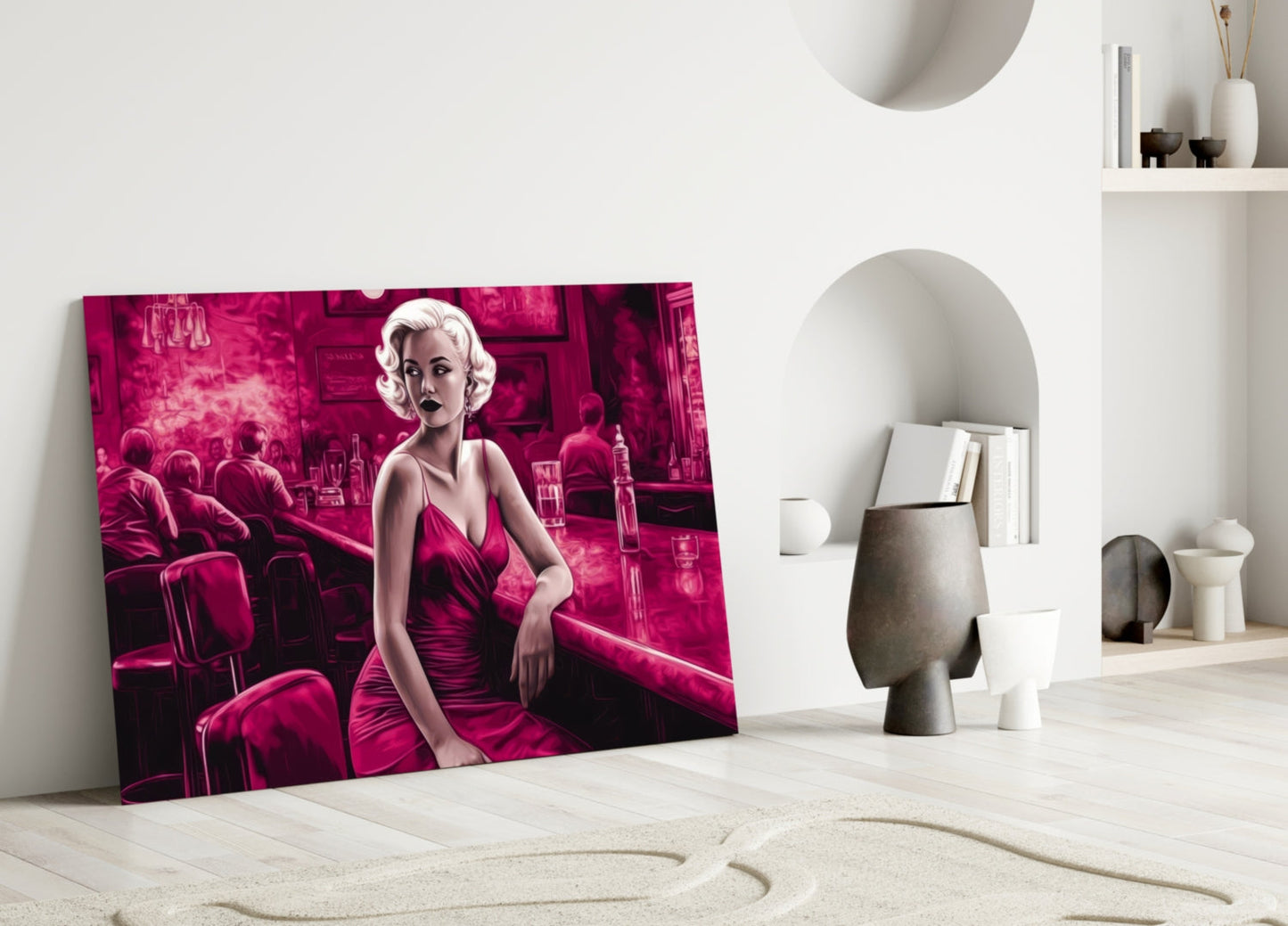 Magenta Blonde at Diner Bar Glass Wall Art