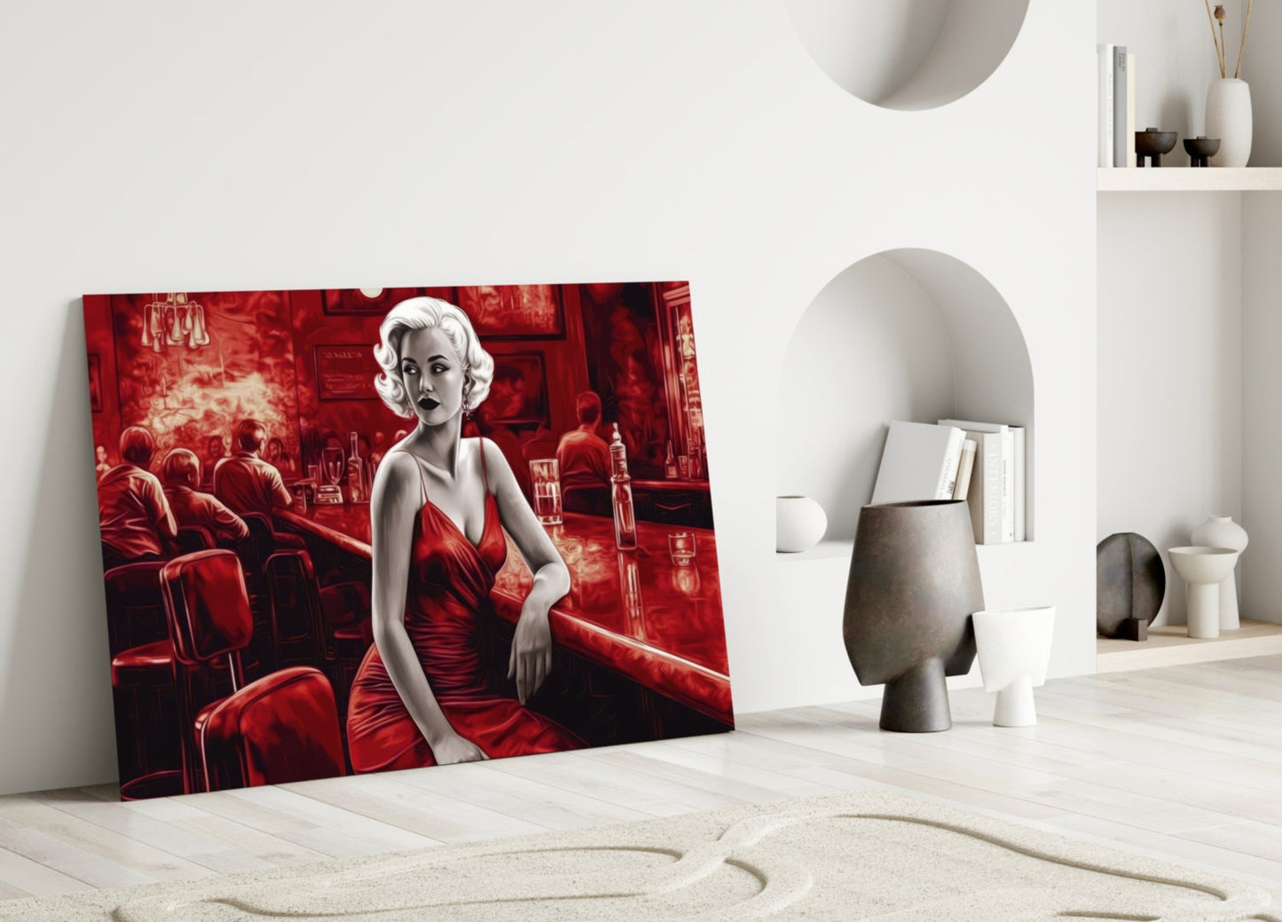 Scarlet Tinted Blonde at Bar Glass Wall Art
