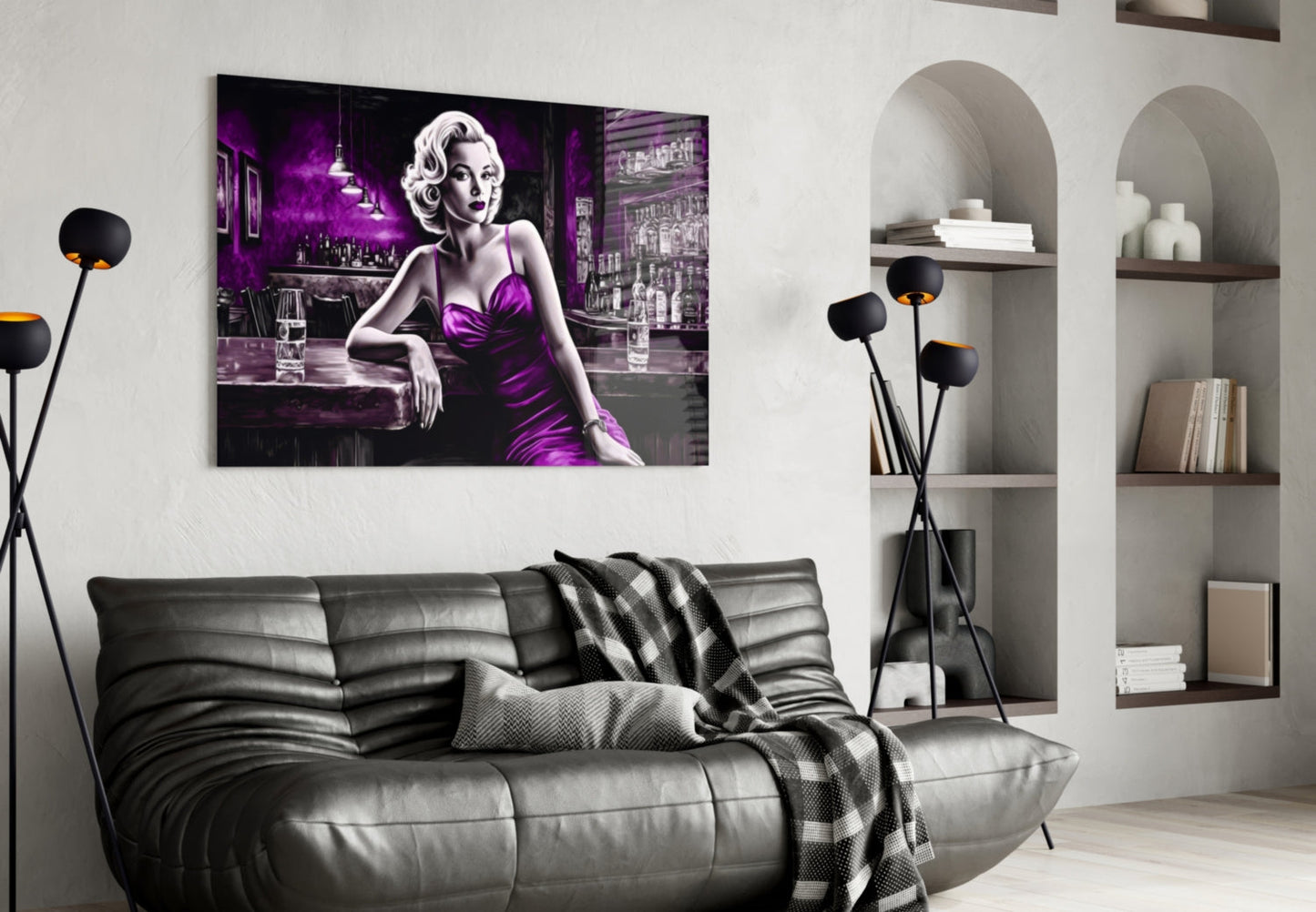 Violet Satin Blonde at Bar Glass Wall Art