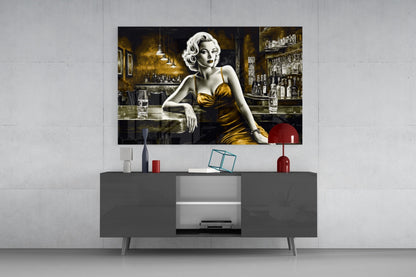Amber Gown Blonde at Bar Glass Wall Art