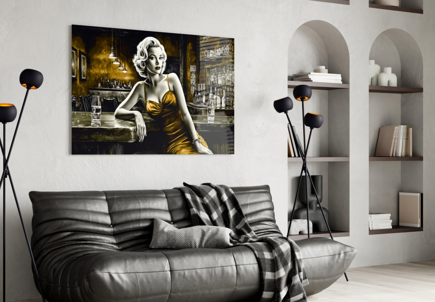 Amber Gown Blonde at Bar Glass Wall Art
