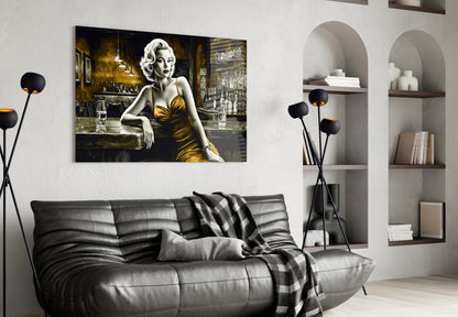 Amber Gown Blonde at Bar Glass Wall Art