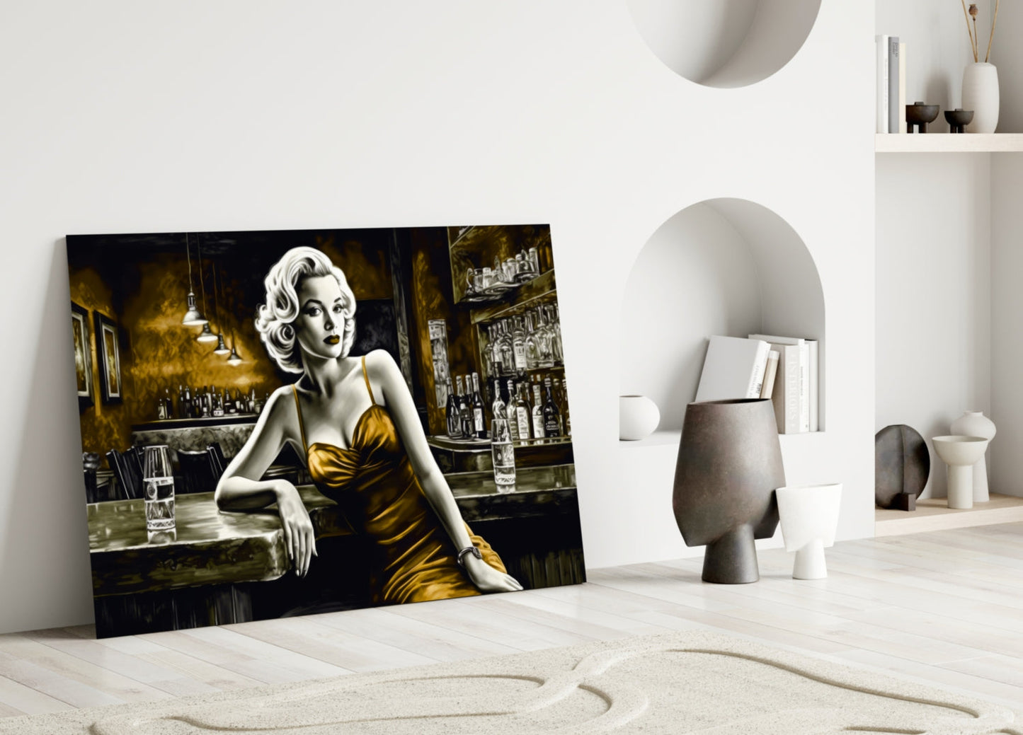 Amber Gown Blonde at Bar Glass Wall Art