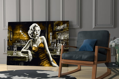 Amber Gown Blonde at Bar Glass Wall Art