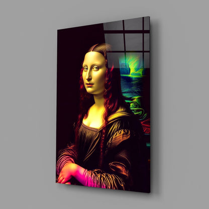 Neon Glow Dark Mona Lisa Glass Wall Art