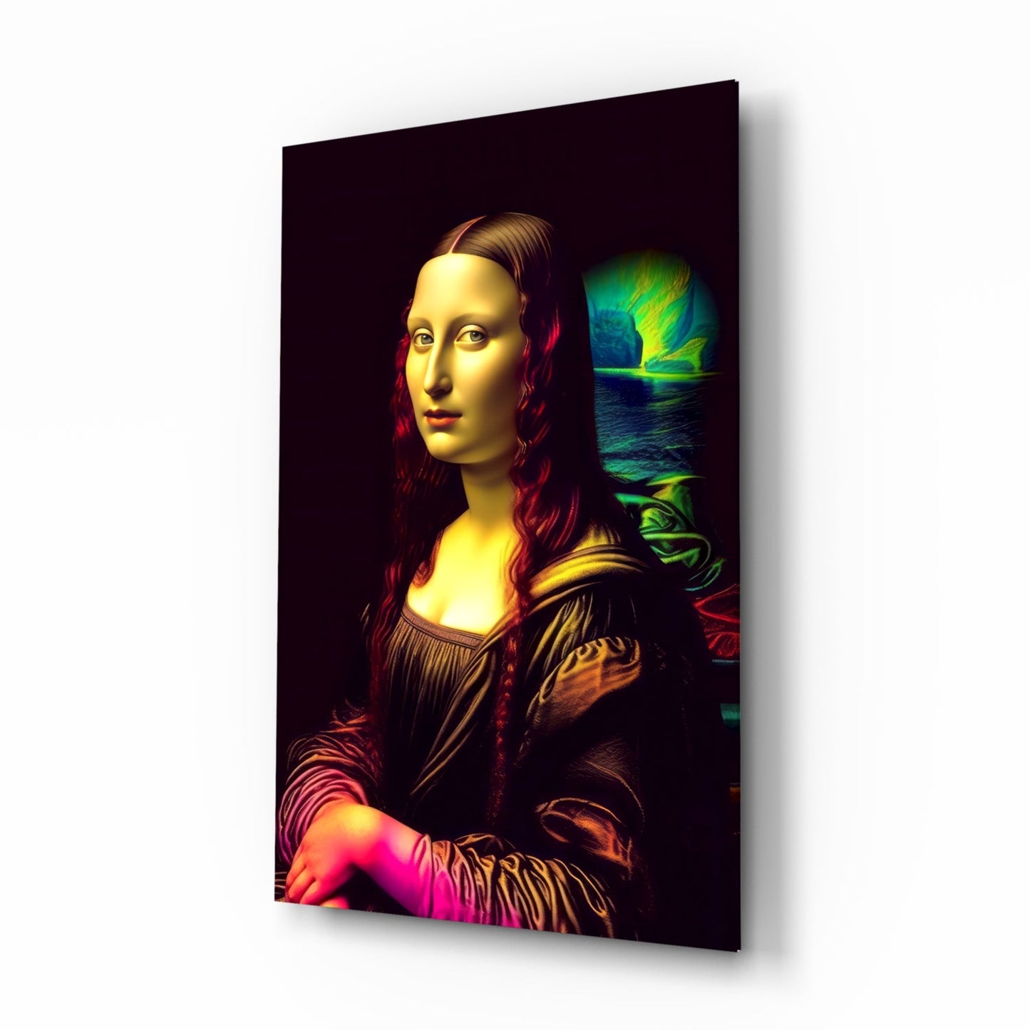 Neon Glow Dark Mona Lisa Glass Wall Art