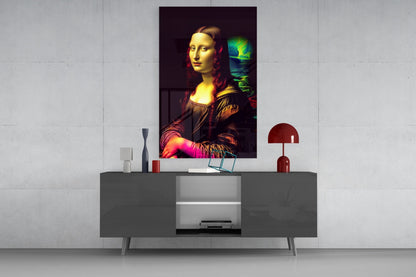 Neon Glow Dark Mona Lisa Glass Wall Art