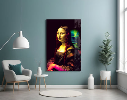 Neon Glow Dark Mona Lisa Glass Wall Art