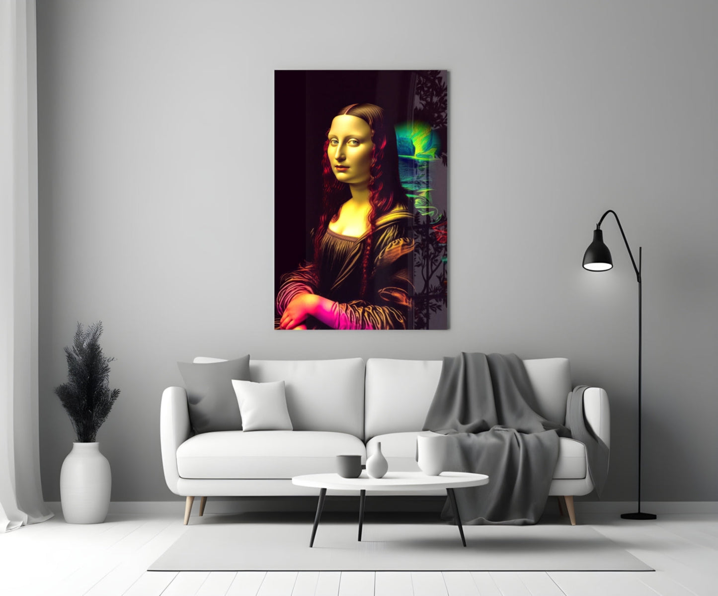 Neon Glow Dark Mona Lisa Glass Wall Art