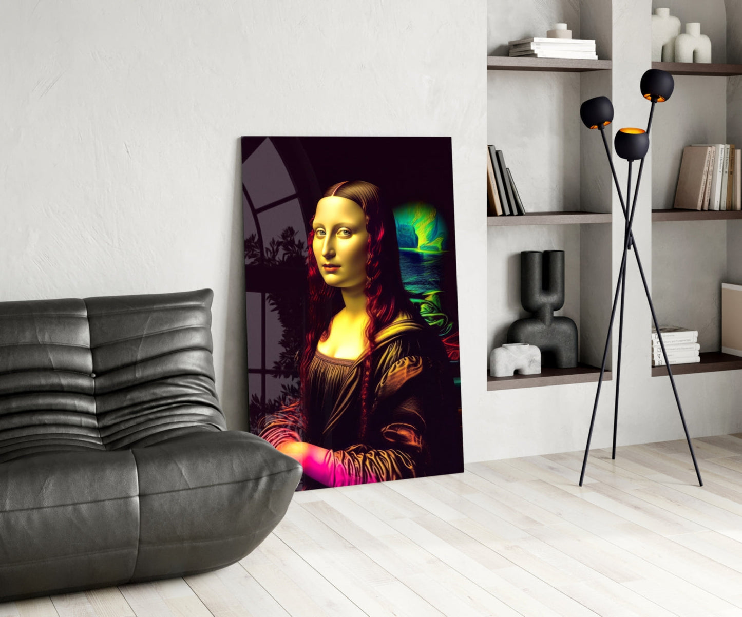 Neon Glow Dark Mona Lisa Glass Wall Art