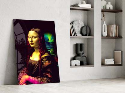 Neon Glow Dark Mona Lisa Glass Wall Art