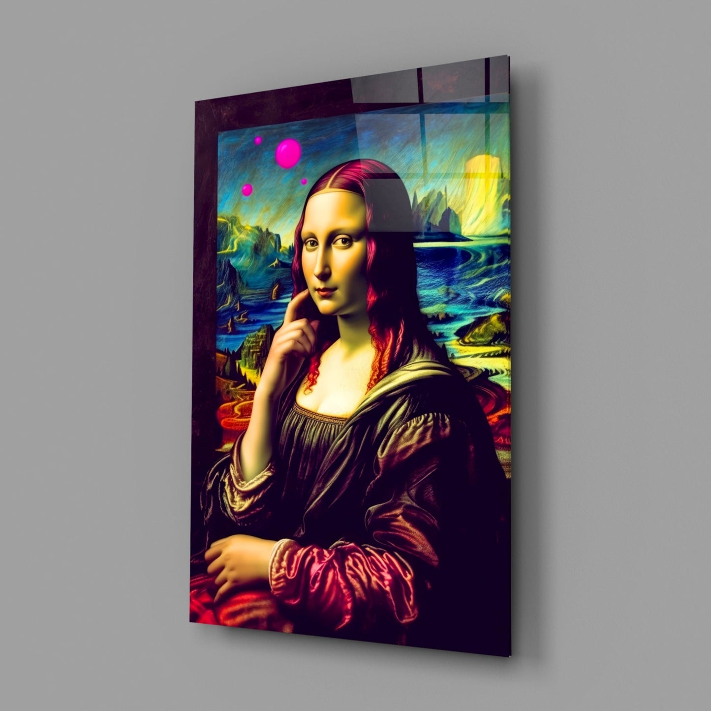 Vivid Pop Landscape Mona Lisa Glass Wall Art
