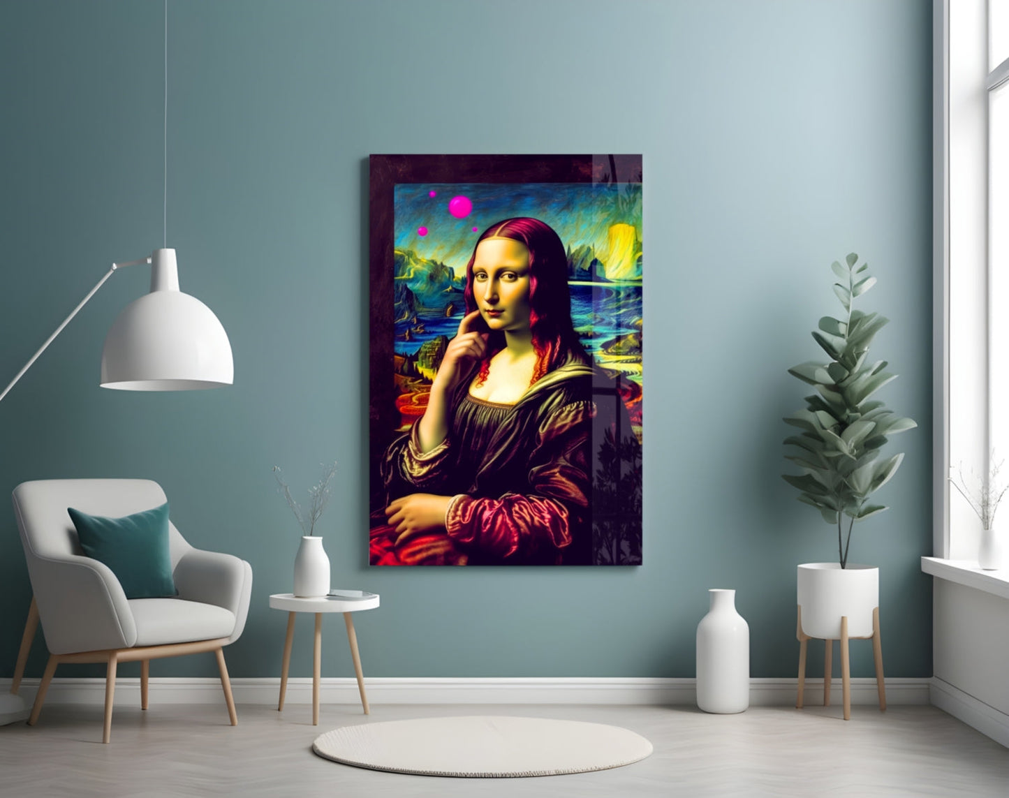 Vivid Pop Landscape Mona Lisa Glass Wall Art