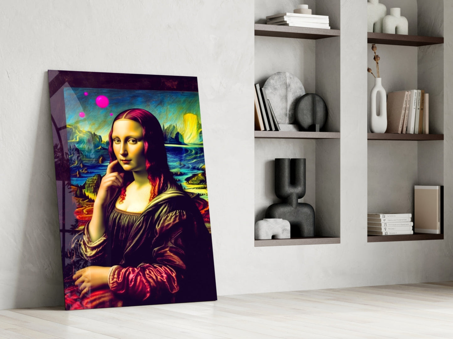 Vivid Pop Landscape Mona Lisa Glass Wall Art