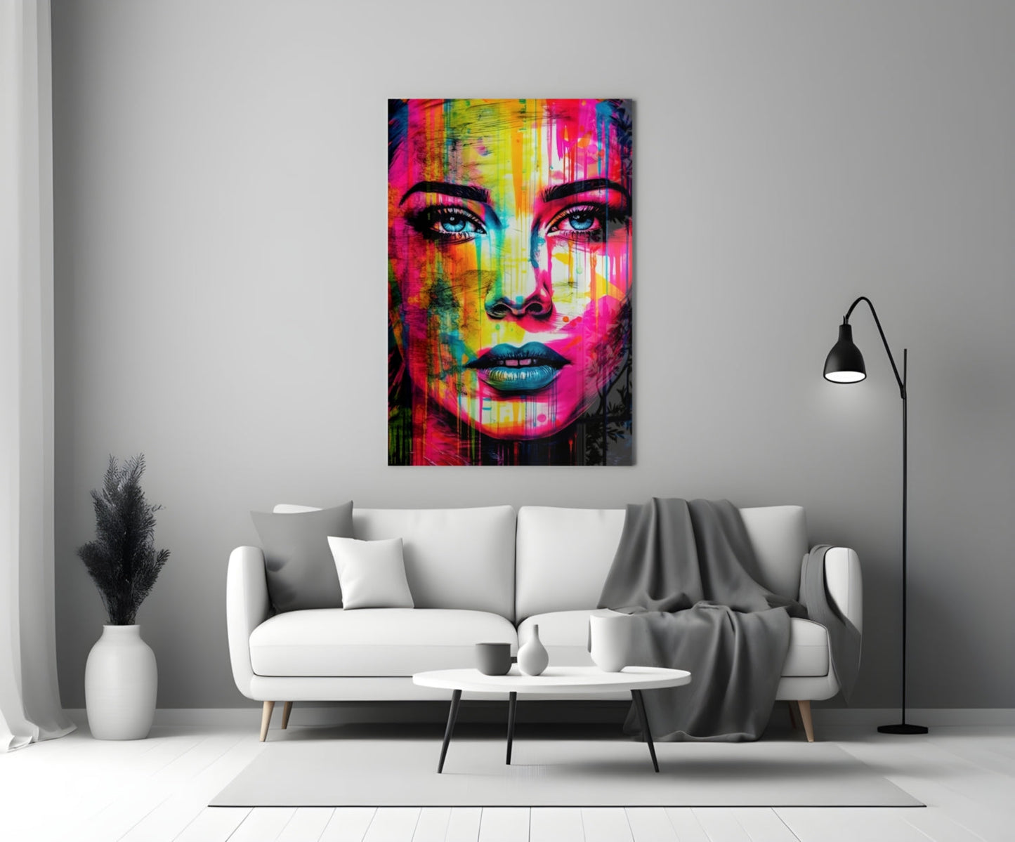 Neon Pink Stripe Bold Brow Woman Glass Wall Art