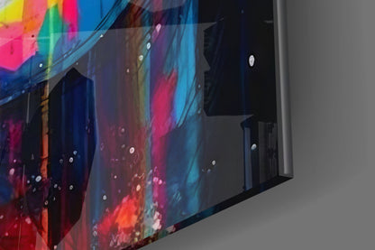 Colorful Drip Tilted Gaze Woman Glass Wall Art