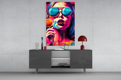 Blue Mirror Glasses Orange Lollipop Glass Wall Art