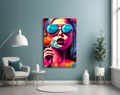 Blue Mirror Glasses Orange Lollipop Glass Wall Art