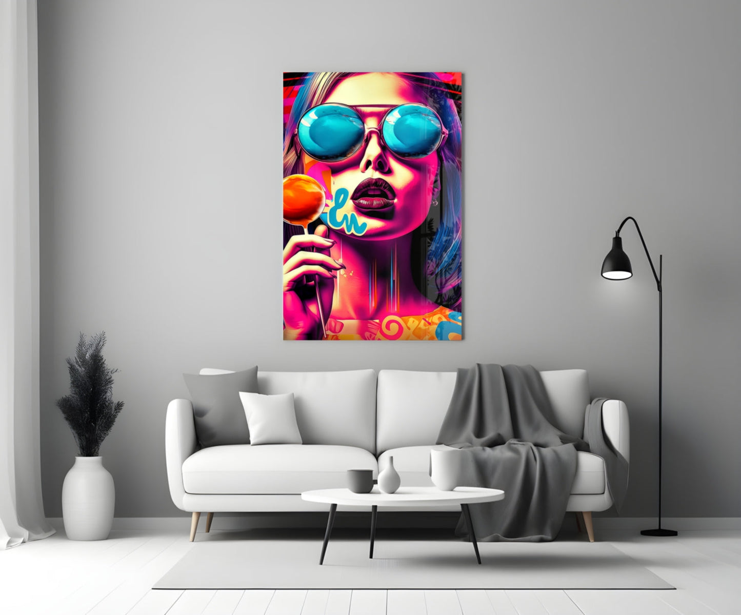 Blue Mirror Glasses Orange Lollipop Glass Wall Art