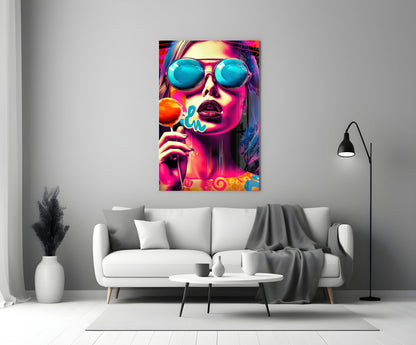 Blue Mirror Glasses Orange Lollipop Glass Wall Art