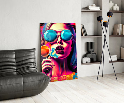 Blue Mirror Glasses Orange Lollipop Glass Wall Art