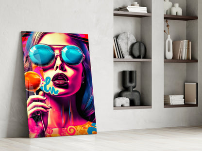 Blue Mirror Glasses Orange Lollipop Glass Wall Art