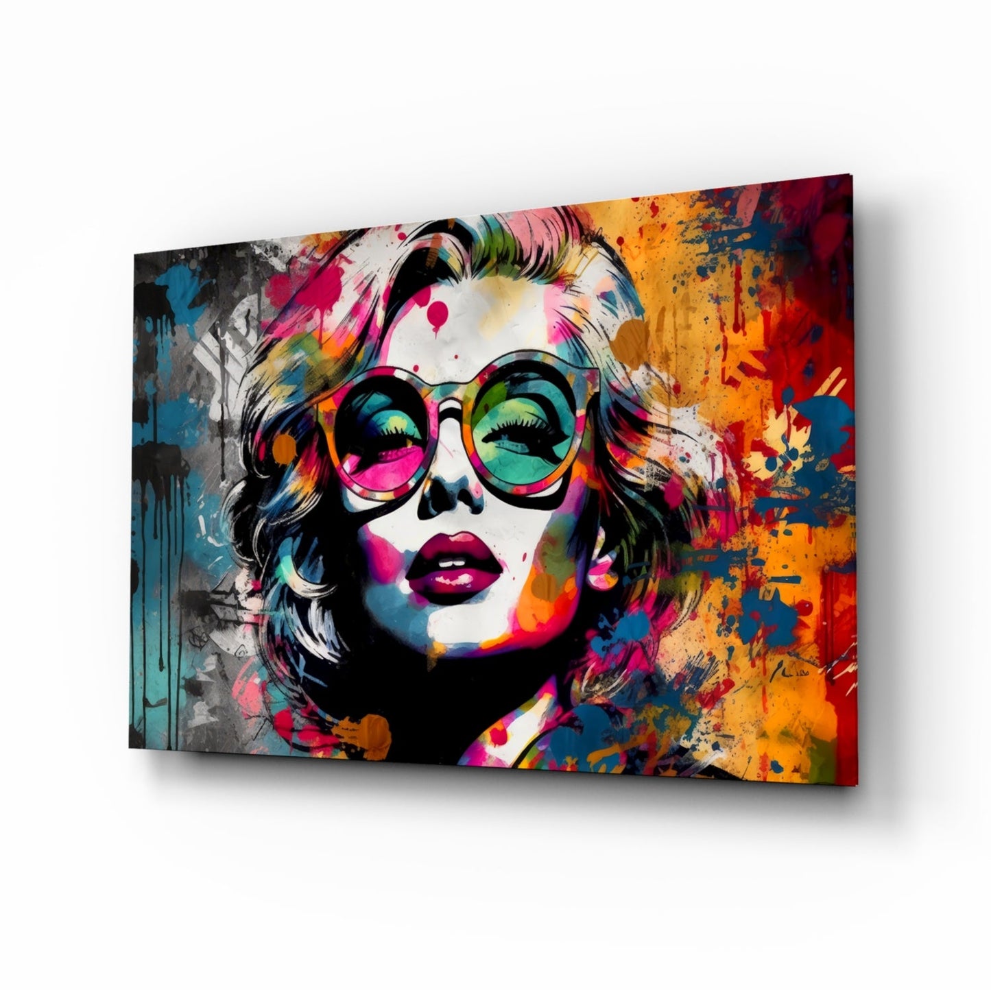 Tortoise Glasses Teal Orange Splash Glass Wall Art