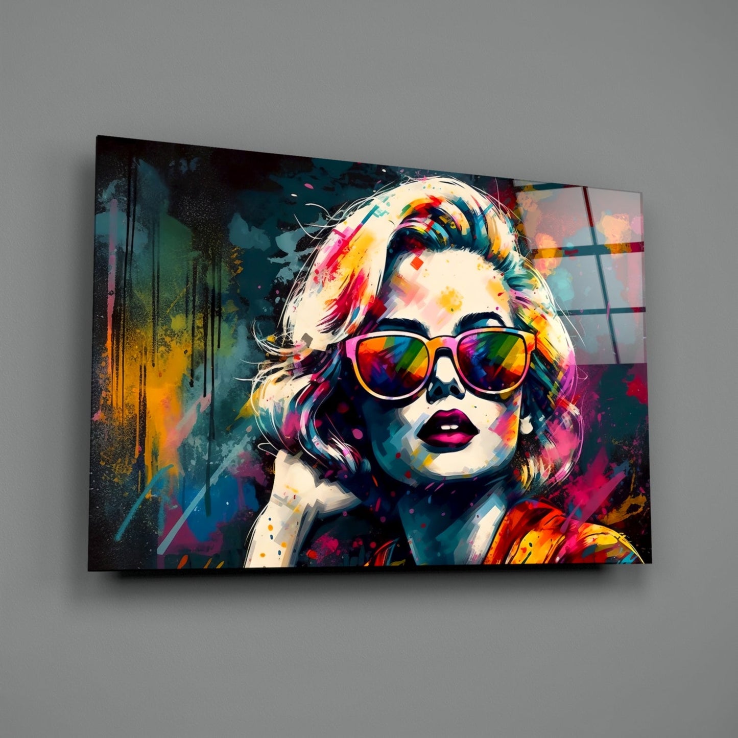 Rainbow Lens Sunglasses Splatter Face Glass Wall Art