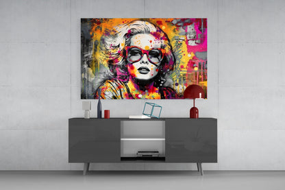 Red Round Glasses Graffiti Wall Woman Glass Wall Art
