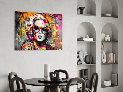 Red Round Glasses Graffiti Wall Woman Glass Wall Art