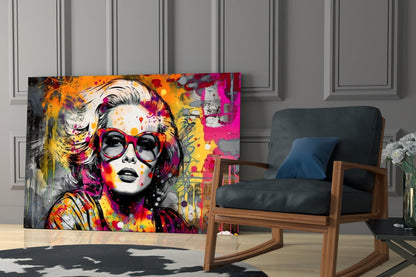 Red Round Glasses Graffiti Wall Woman Glass Wall Art