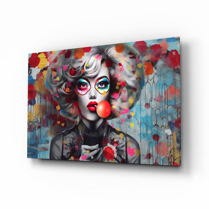 Red Bubble Gum Confetti Hearts Glass Wall Art