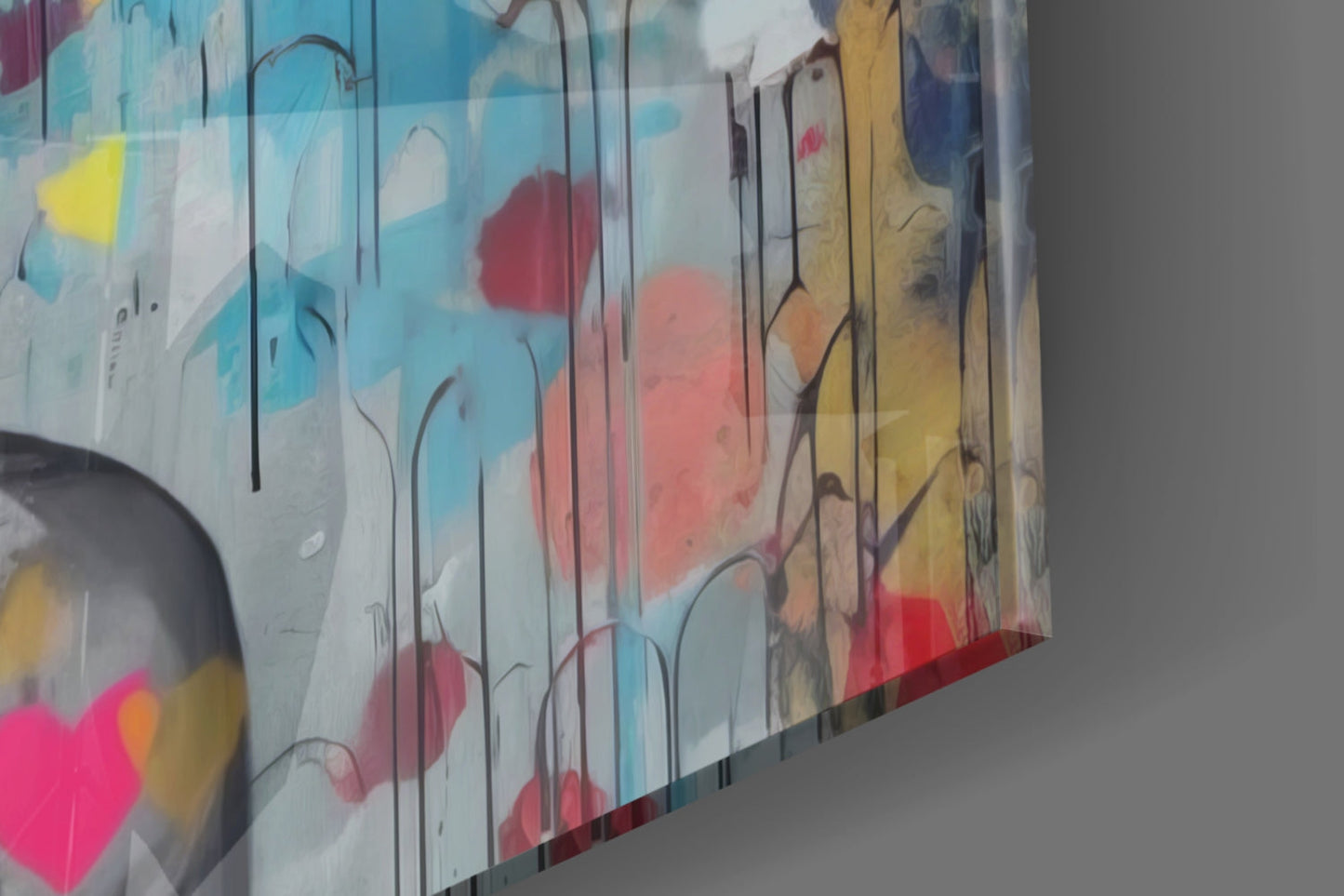 Red Bubble Gum Confetti Hearts Glass Wall Art