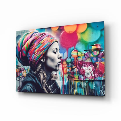 Graffiti Wall Turban Woman Profile Glass Wall Art