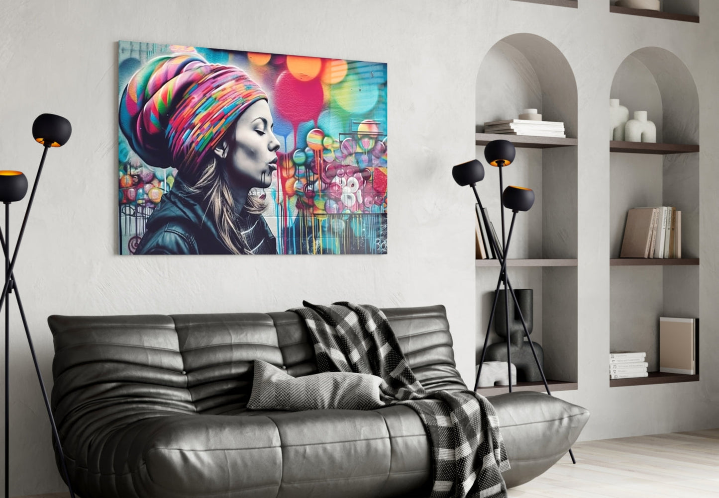 Graffiti Wall Turban Woman Profile Glass Wall Art