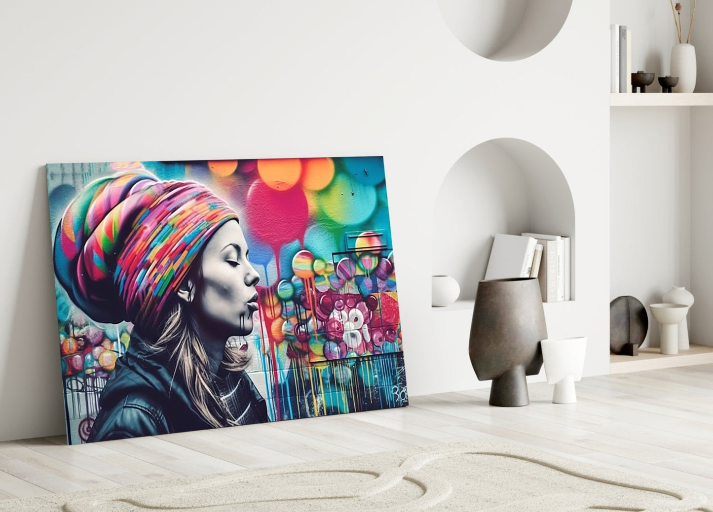 Graffiti Wall Turban Woman Profile Glass Wall Art