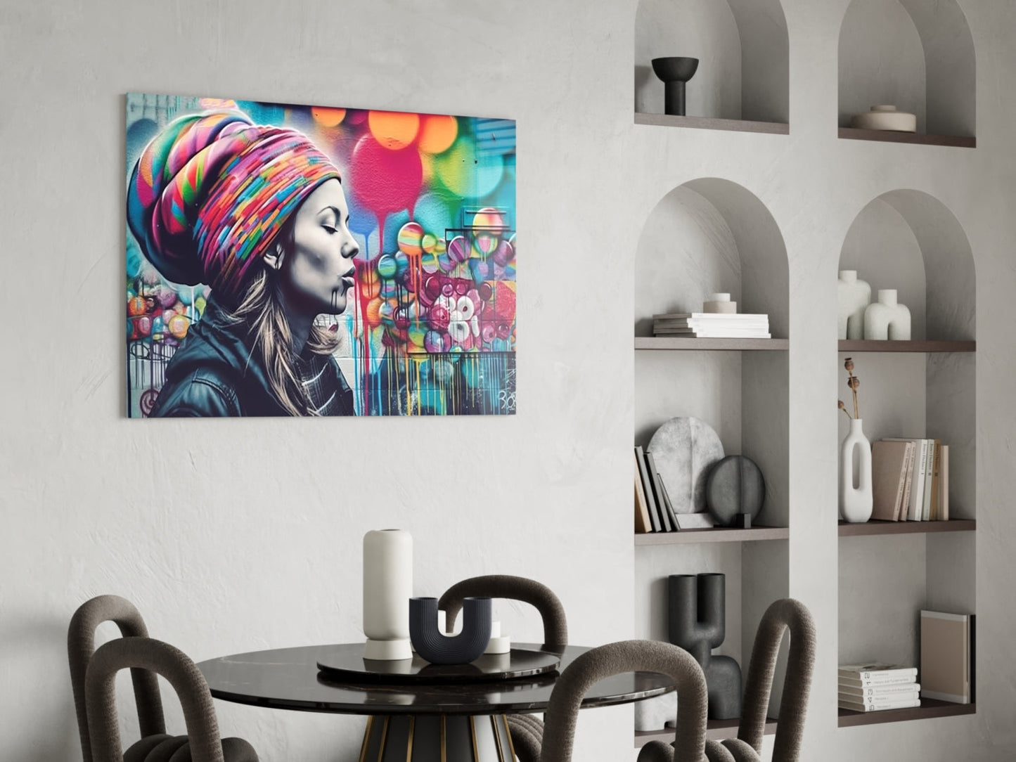 Graffiti Wall Turban Woman Profile Glass Wall Art