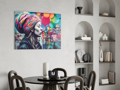 Graffiti Wall Turban Woman Profile Glass Wall Art