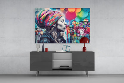 Graffiti Wall Turban Woman Profile Glass Wall Art